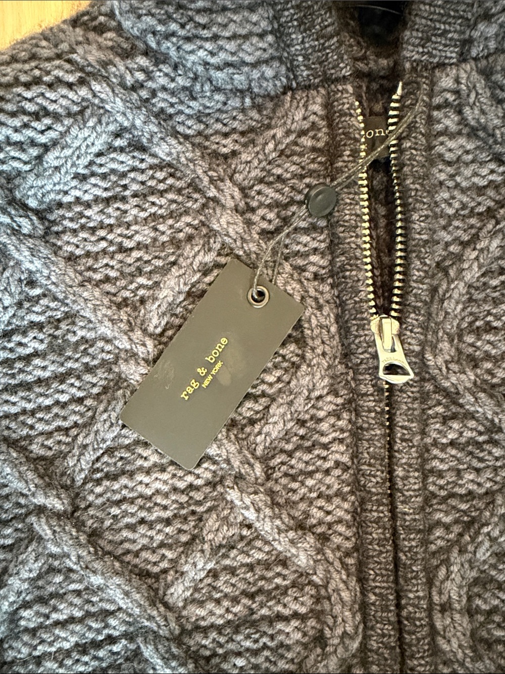rag & bone Men's Navy Quilted Zip-Up Hoodie Sweater - Picture 4 of 15
